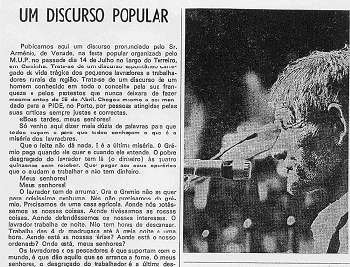 A interven��o do Sr. Arm�nio no Terreiro (jornal 1� de Maio)