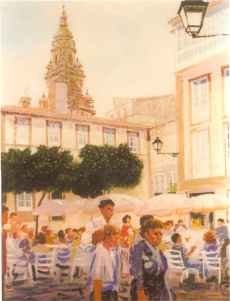 MOVIDA EN SANTIAGO, ACR�LICO SOBRE PAPEL PINTADO EN 1997 70X50